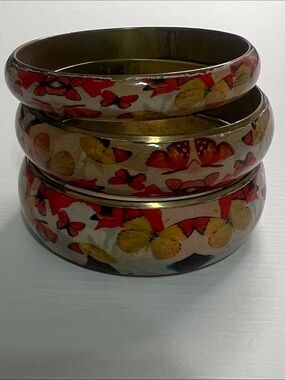 Vintage Butterfly Stacked Brass Bangle Bracelets
